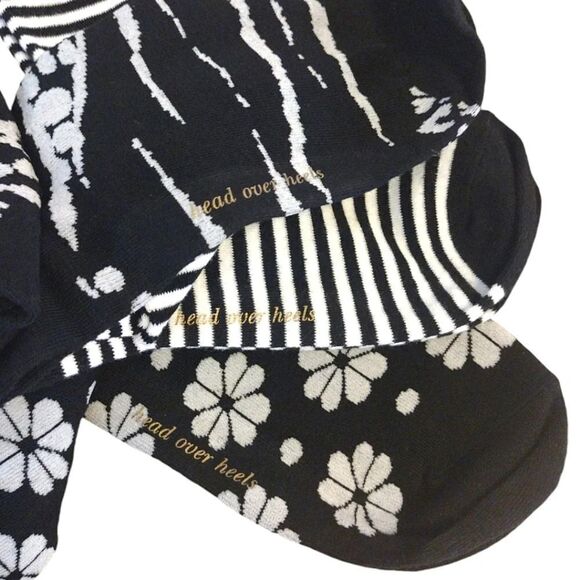 Kate Spade 3 Pairs Black White Floral Animal Prints Crew Socks NWT - Picture 8 of 10